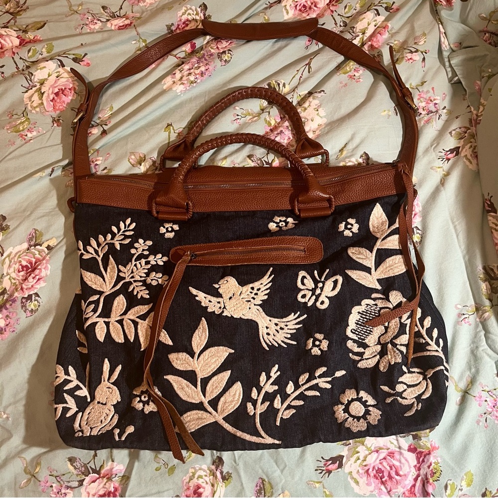 Johnny Was Workshop Embroidered Denim Weekender Tote,Style W07523-1